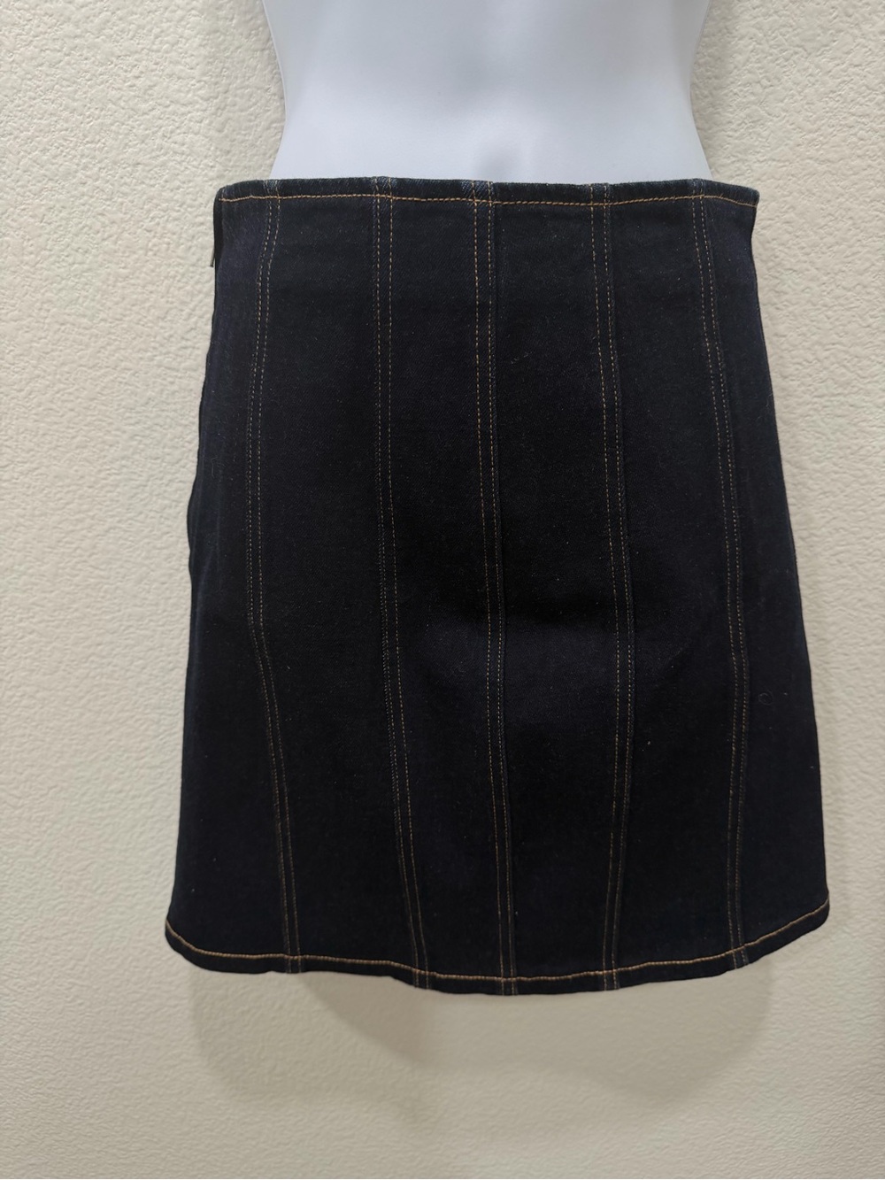 Veronica Beard Black Denim Mini Skirt with Contrast Stitching